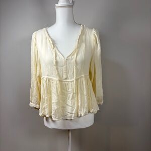 SO Goods For Life XL Boho Peplum Blouse Gauze Rayon Cottagecore Prairie Top